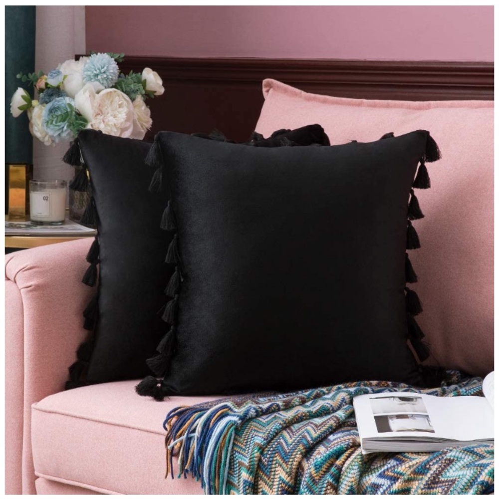 2 Pcs Velvet Pillows Covers Black - Picture 1 of 4
